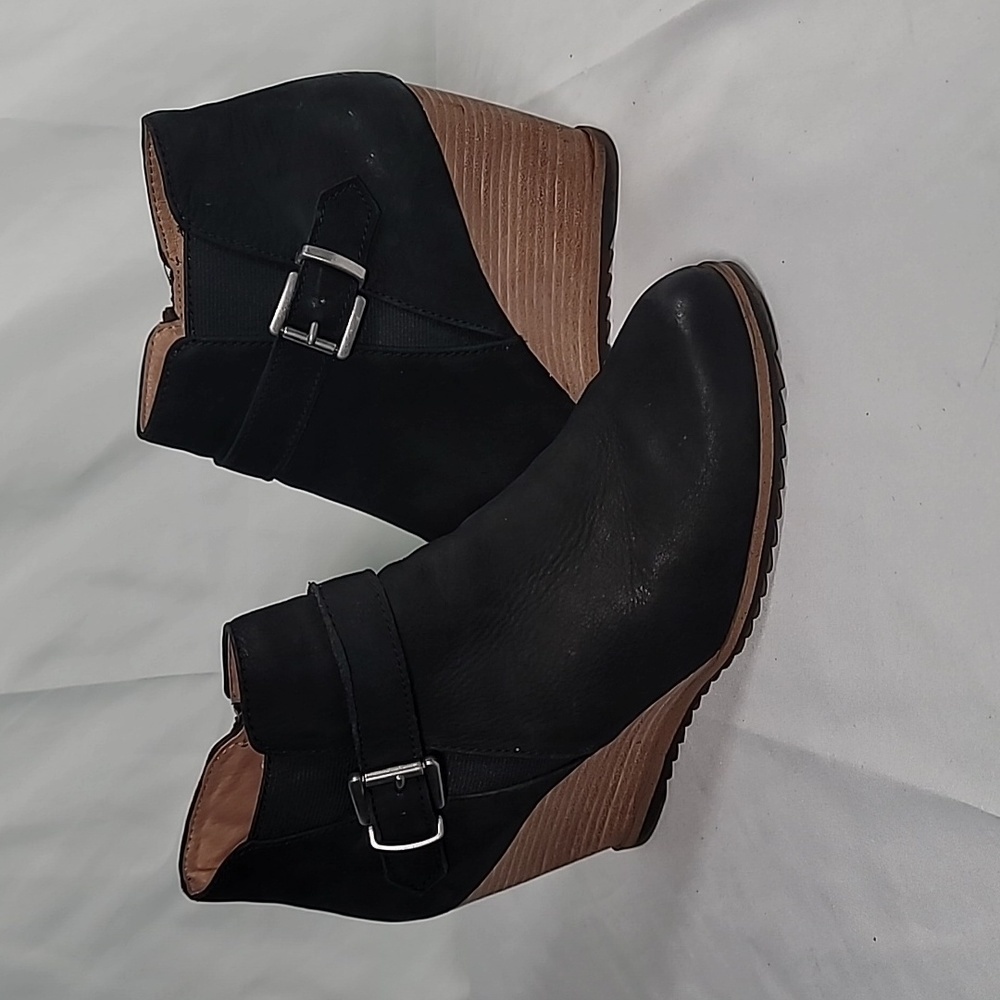 Black Wedge Ankle Booties with Buckle